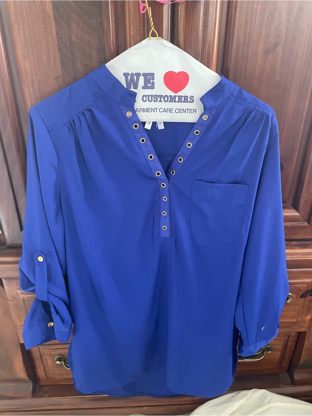 Live 4 Truth Royal Blue Grommet-Trim V-Neck Blouse